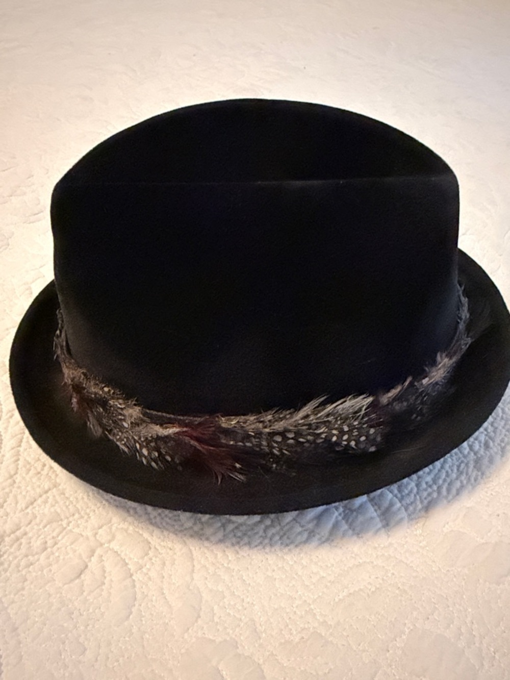 Stetson Black Velvet Hat, Feathers, Vintage, 7 3/8 Size, Fedora, VGVC